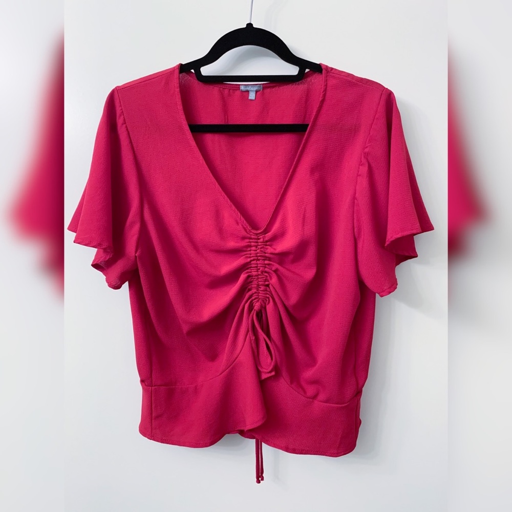 Red Adjustable Ruched Top with Flutter Sleeves